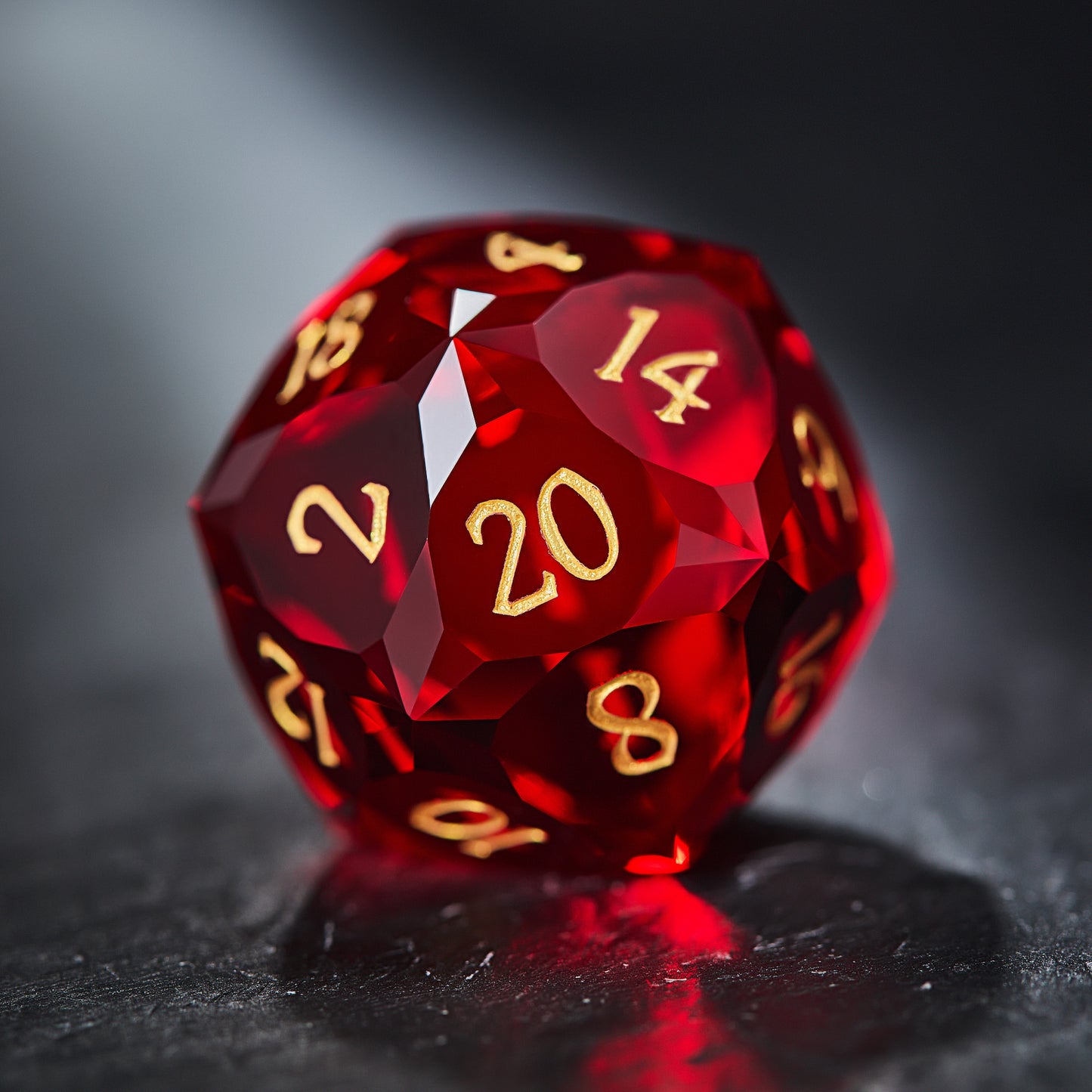 Multifaceted Blood Red Glass DnD D&D Dice Set