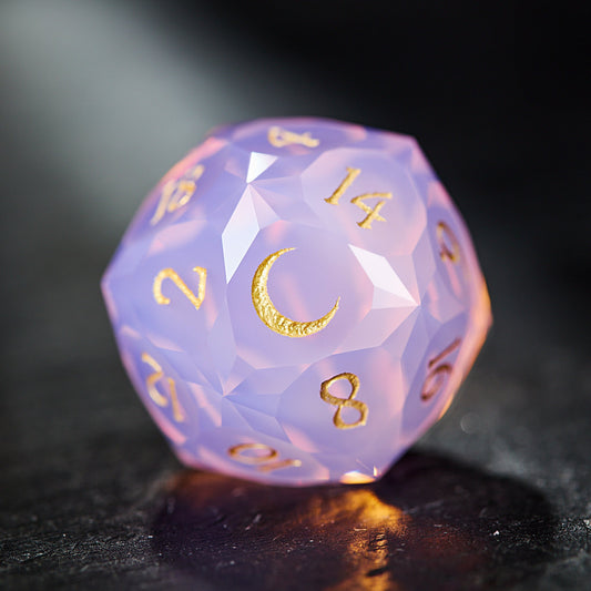 Multifaceted Pink Opalite Gemstone Moon DnD D&D Dice Set