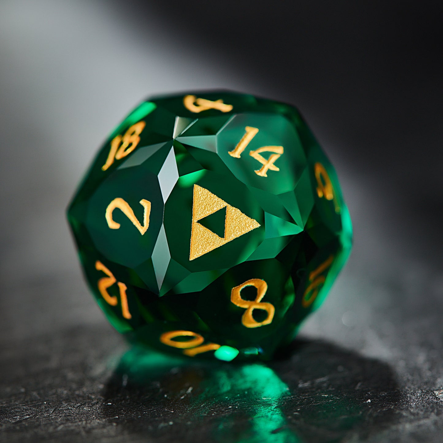 Multifaceted Green Glass All Zelda DnD D&D Dice Set