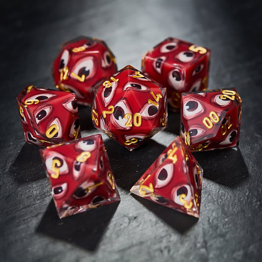 Many Eyes Red Resin DnD D&D Dice Set