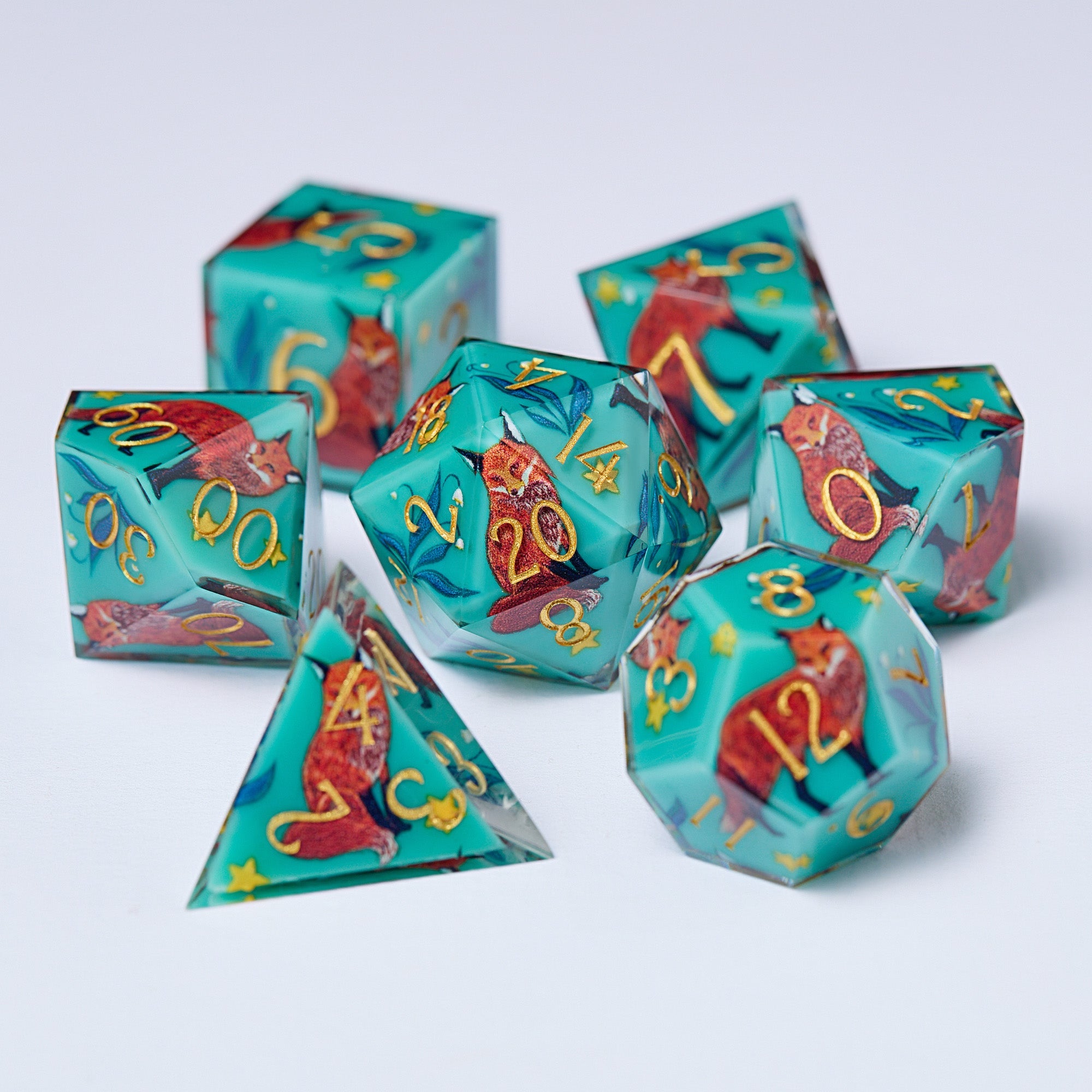 Foxes Green Resin DnD D&D Dice Set