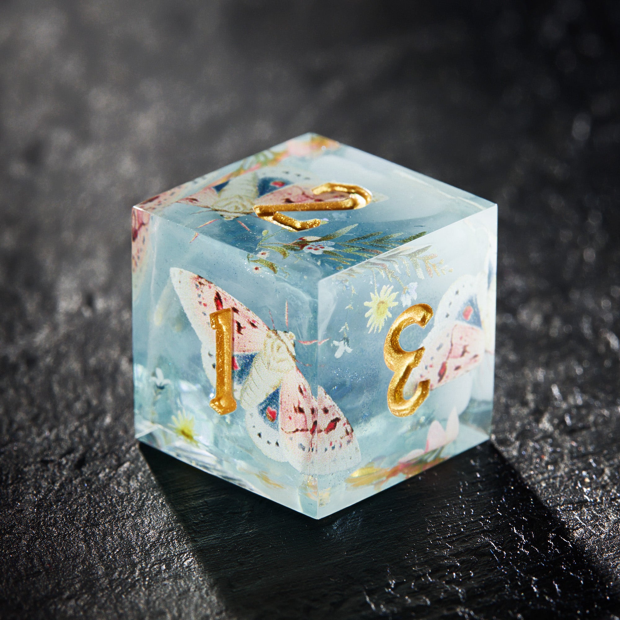 Moth and Flora Light Blue Dice - CrystalMaggie