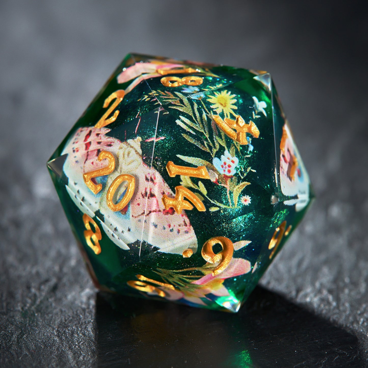 Moth and Flora Green Dice - CrystalMaggie