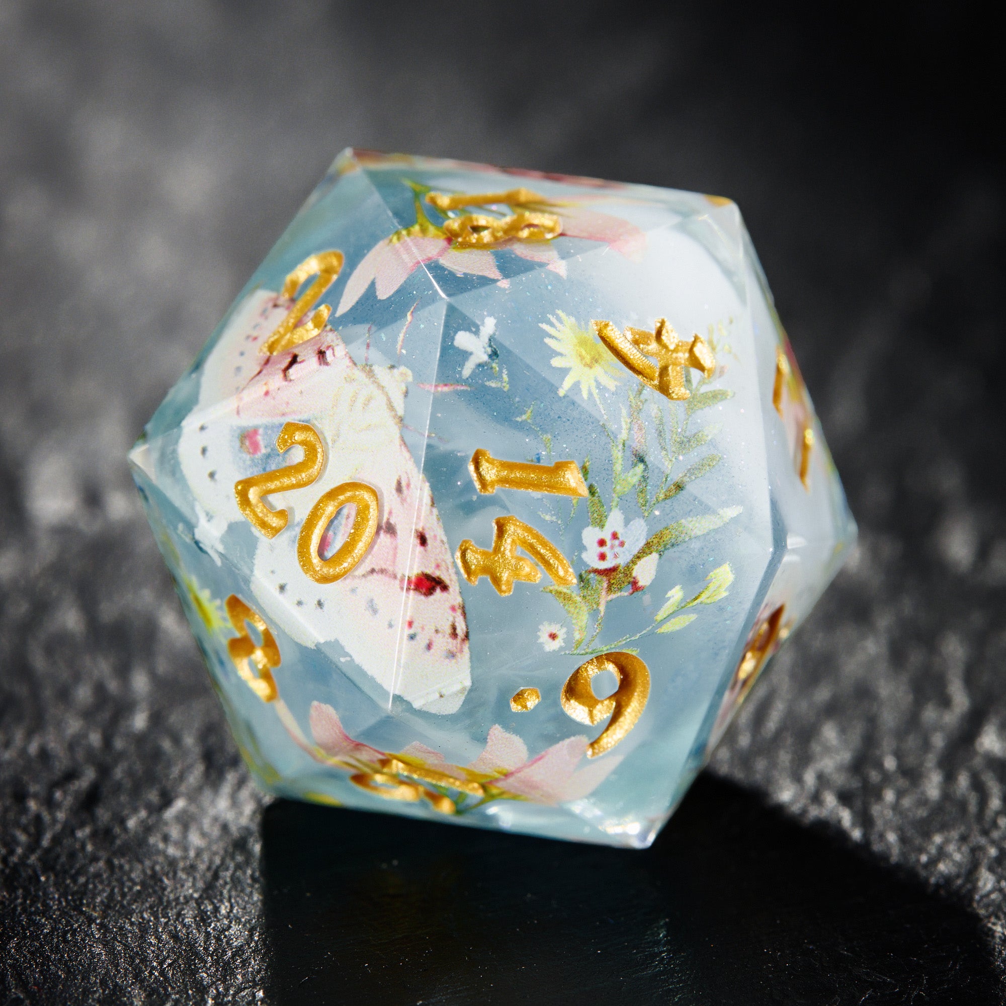 Moth and Flora Light Blue Dice - CrystalMaggie