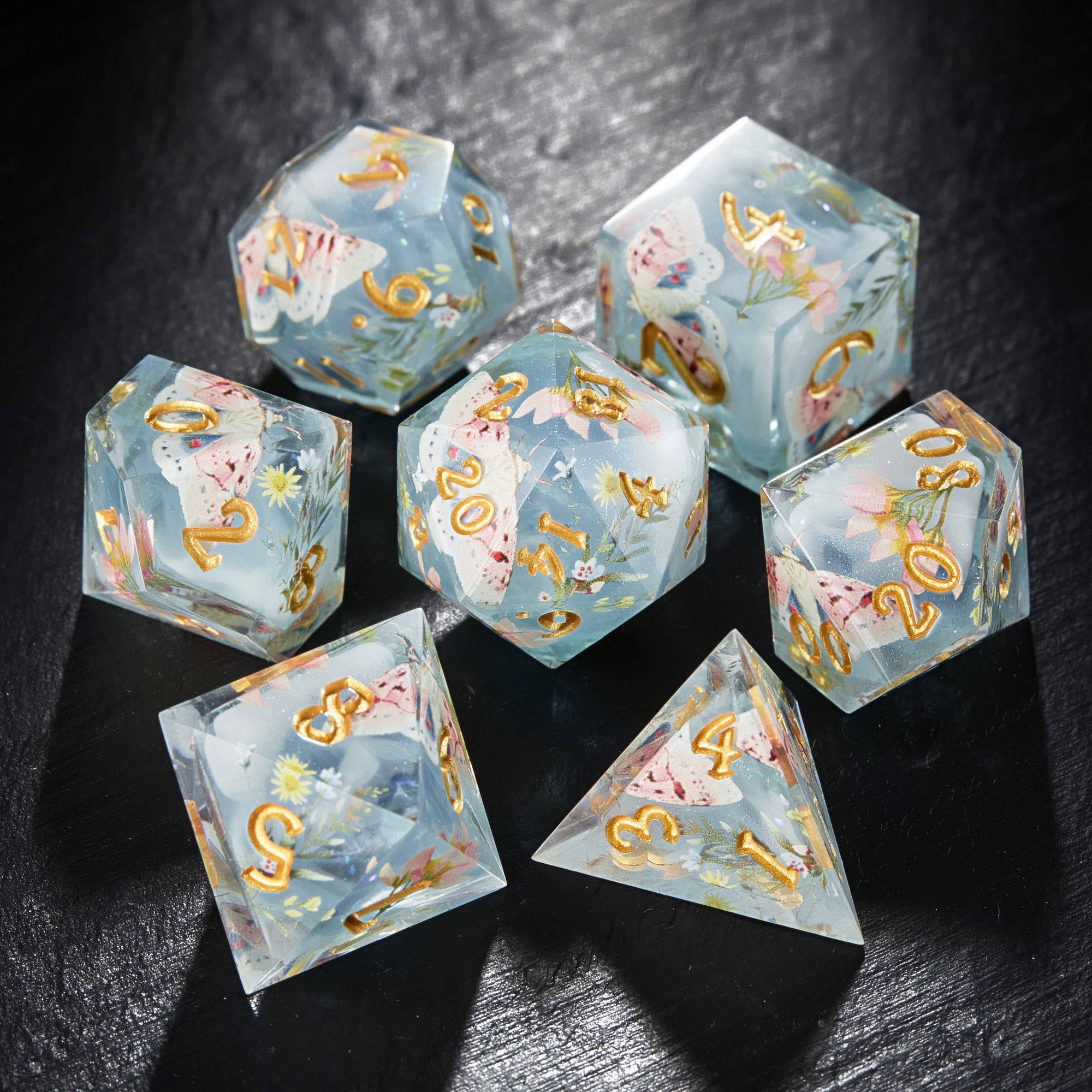 Moth and Flora Light Blue Dice - CrystalMaggie
