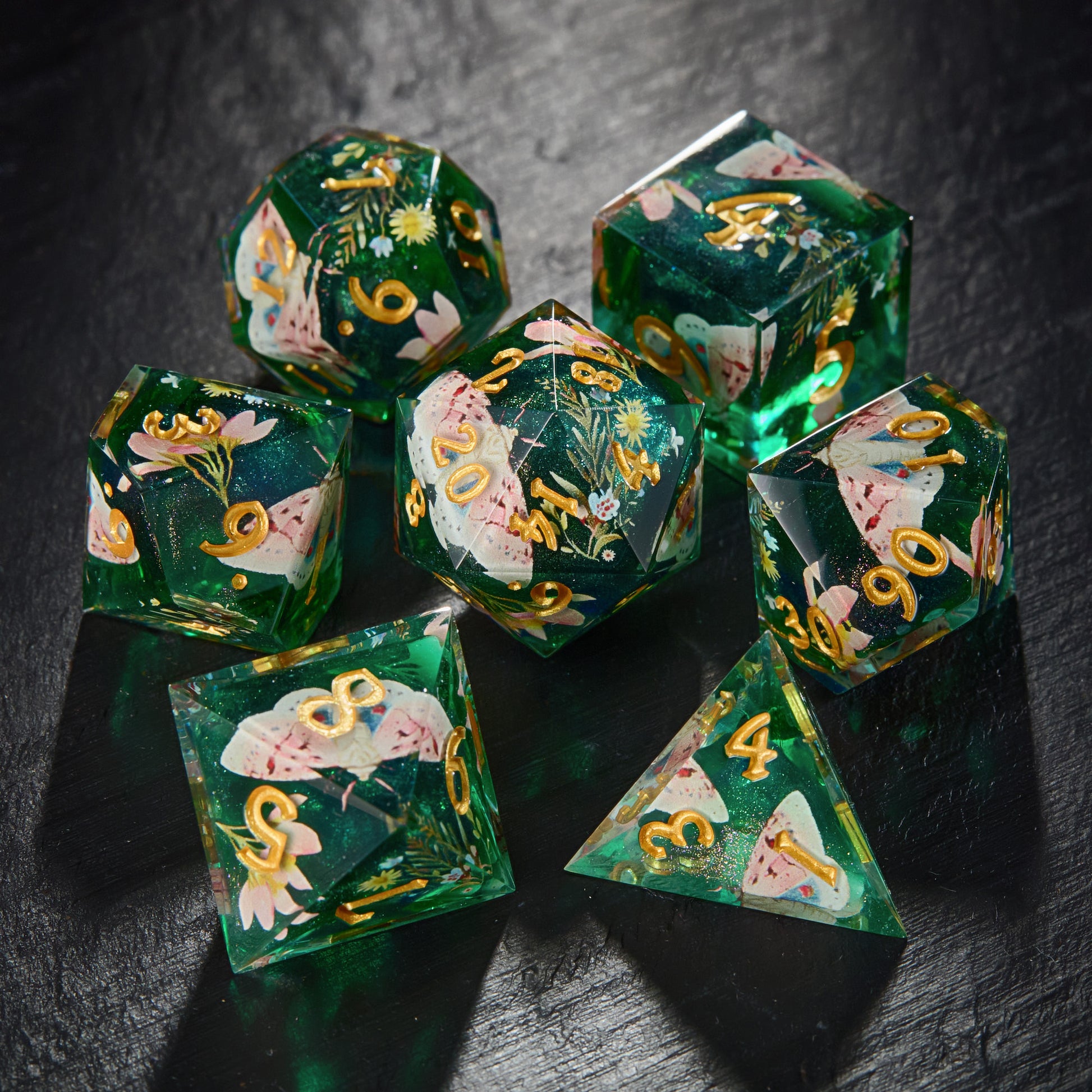 Moth and Flora Green Dice - CrystalMaggie