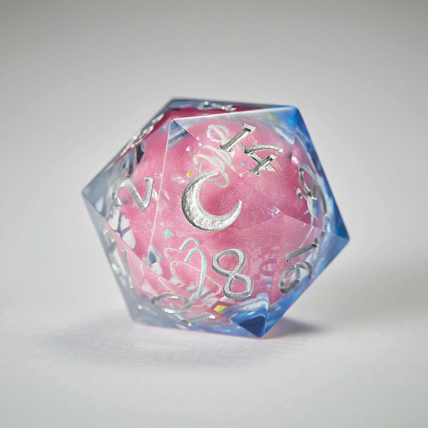 Astrology Pink Liquid Core Resin Moon DnD D&D Dice Set