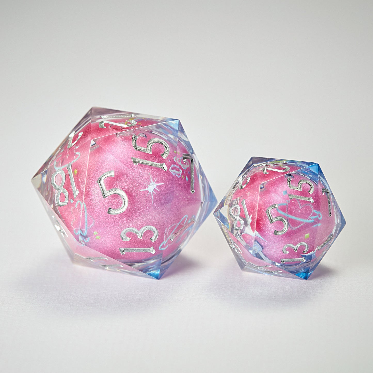 Astrology Pink Liquid Core Resin DnD D&D Dice Set