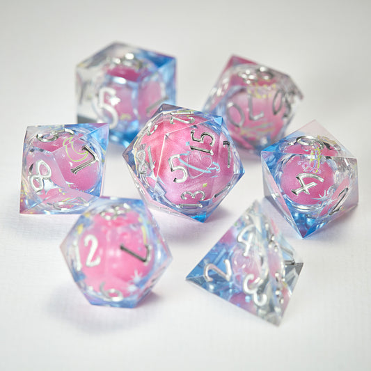 Astrology Pink Liquid Core Resin DnD D&D Dice Set