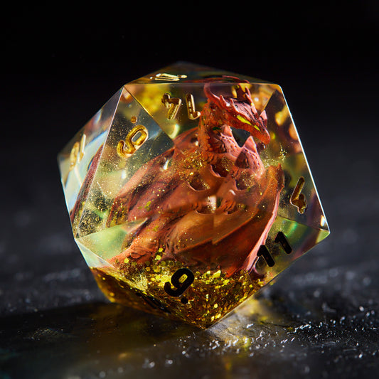 Red Flying Dragon Chonk D20 Resin Dice - CrystalMaggie