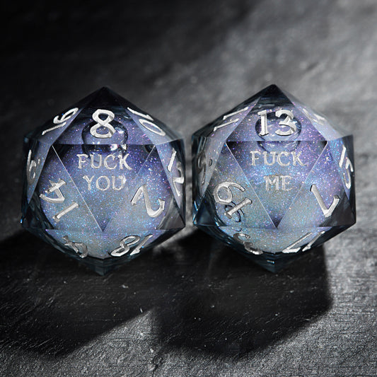 Grayish Blue Liquid Core Resin Galaxy Dice F Word DnD D&D Dice Set