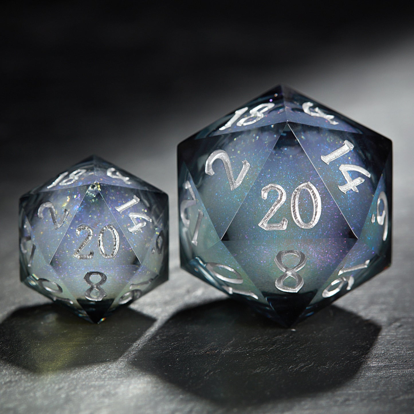 Grayish Blue Liquid Core Resin Galaxy DnD D&D Dice Set