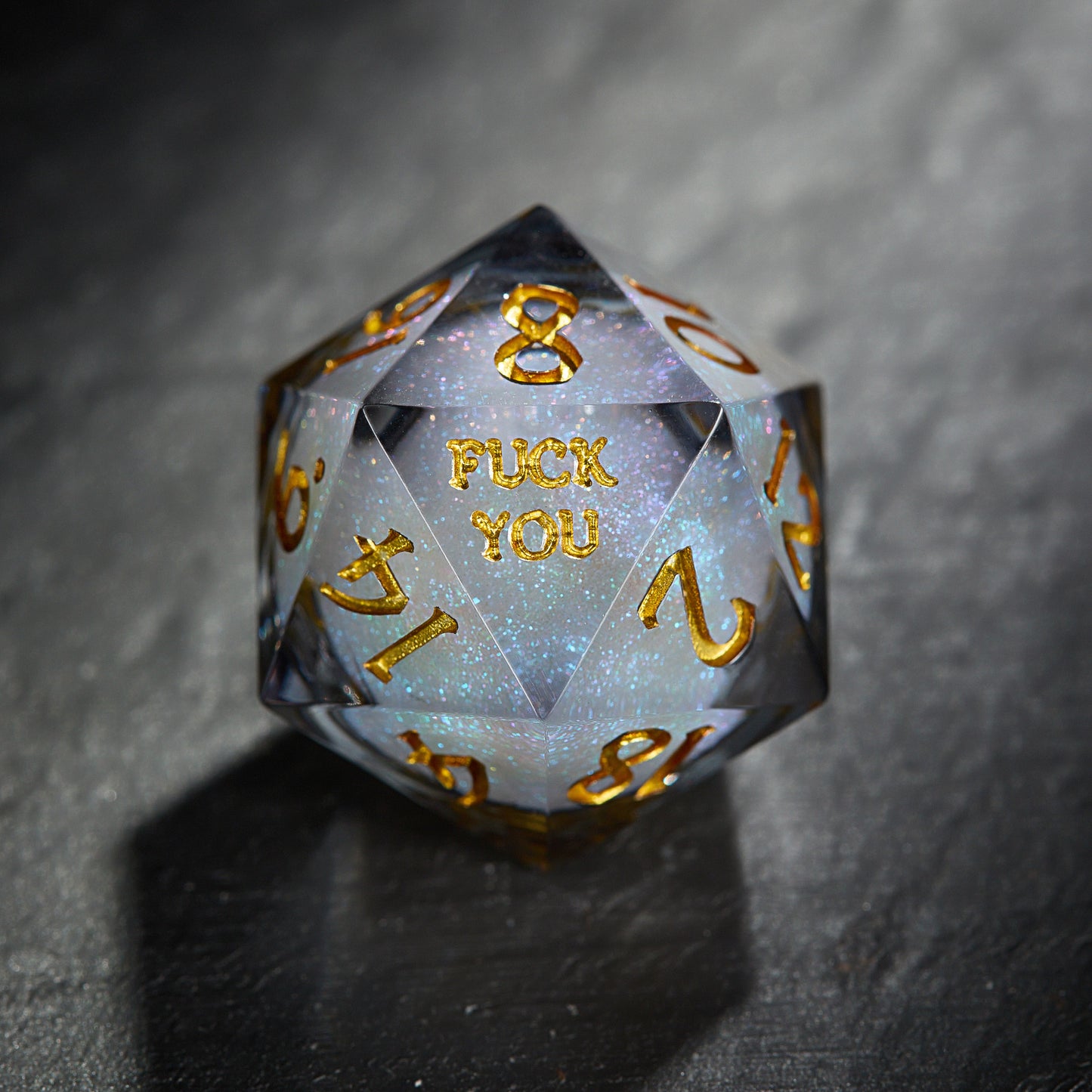 Grayish Blue Liquid Core Resin Galaxy Dice F Word DnD D&D Dice Set