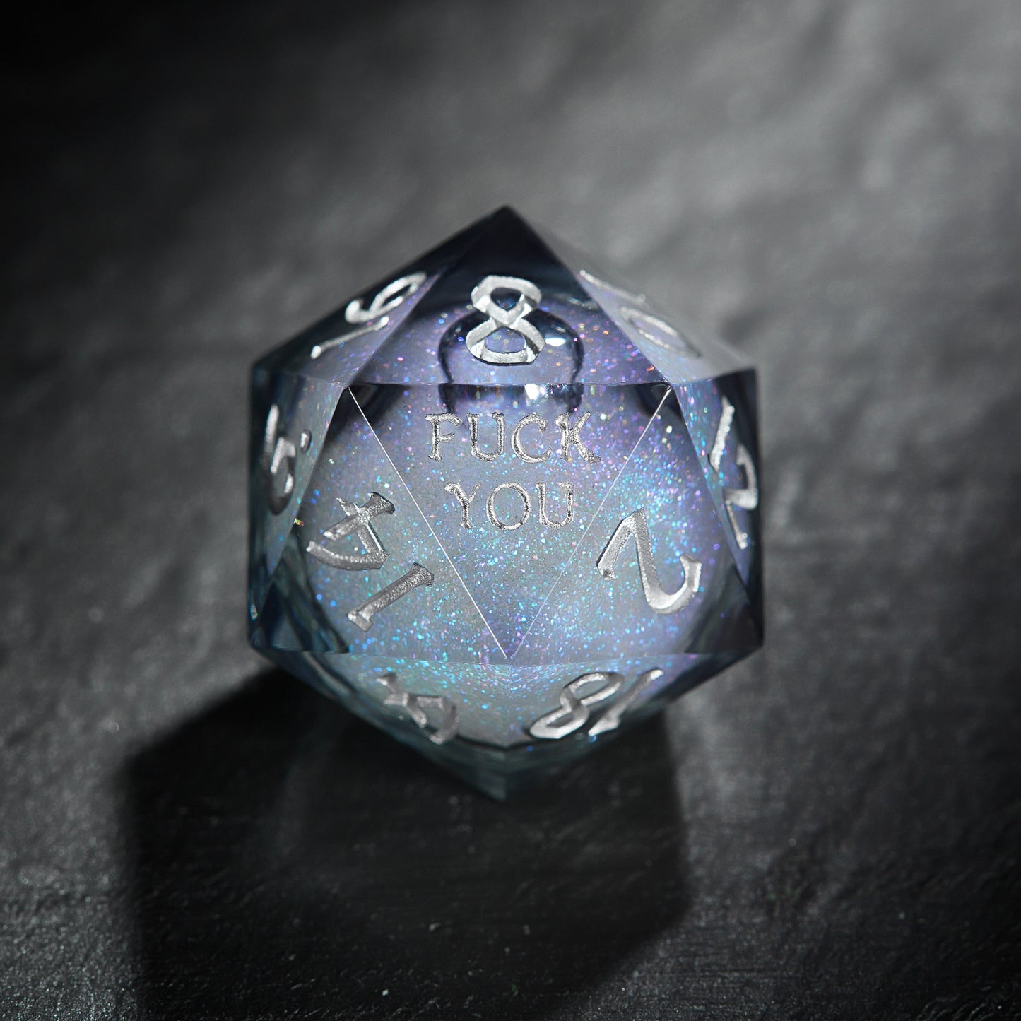 Grayish Blue Liquid Core Resin Galaxy Dice F Word DnD D&D Dice Set