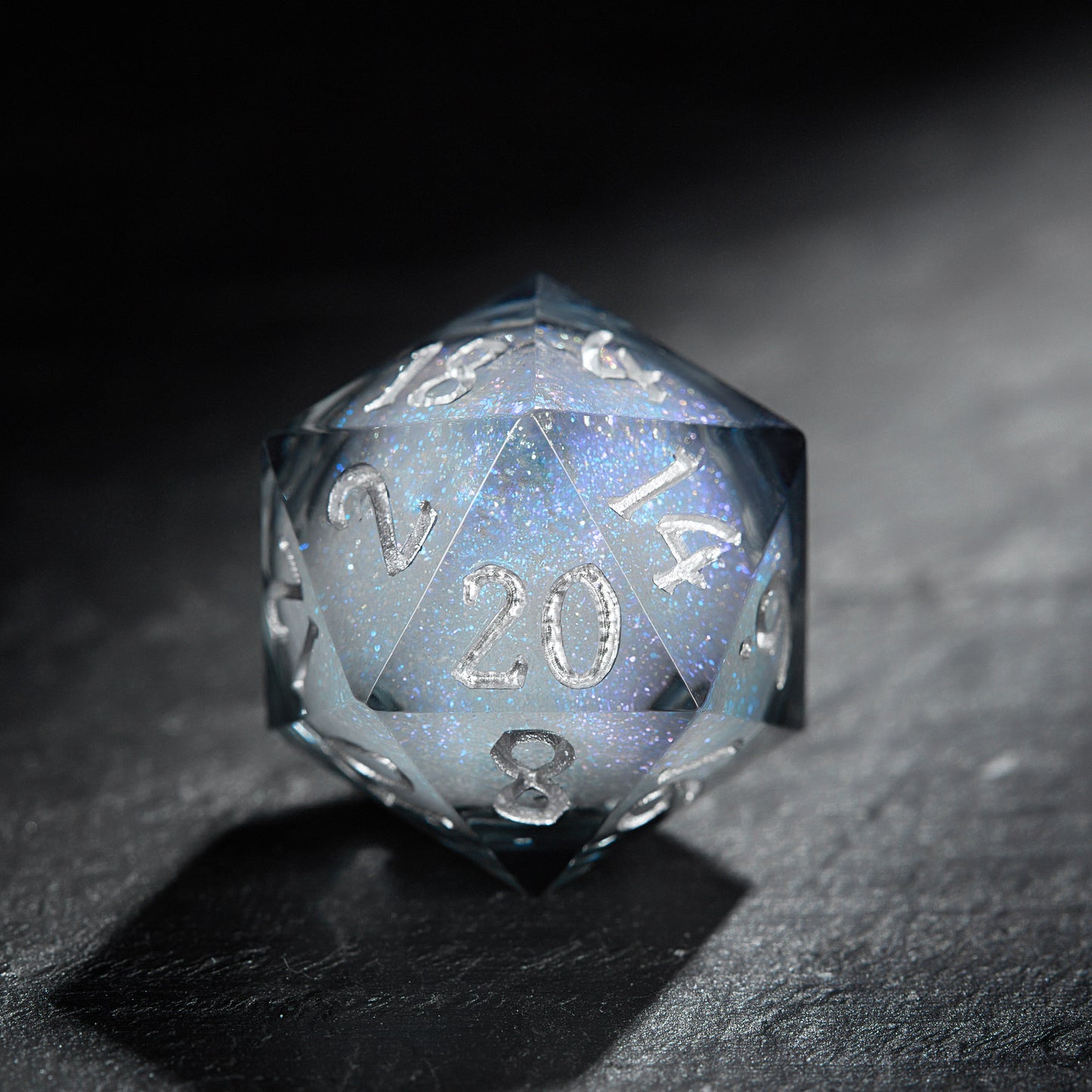 Grayish Blue Liquid Core Resin Galaxy DnD D&D Dice Set