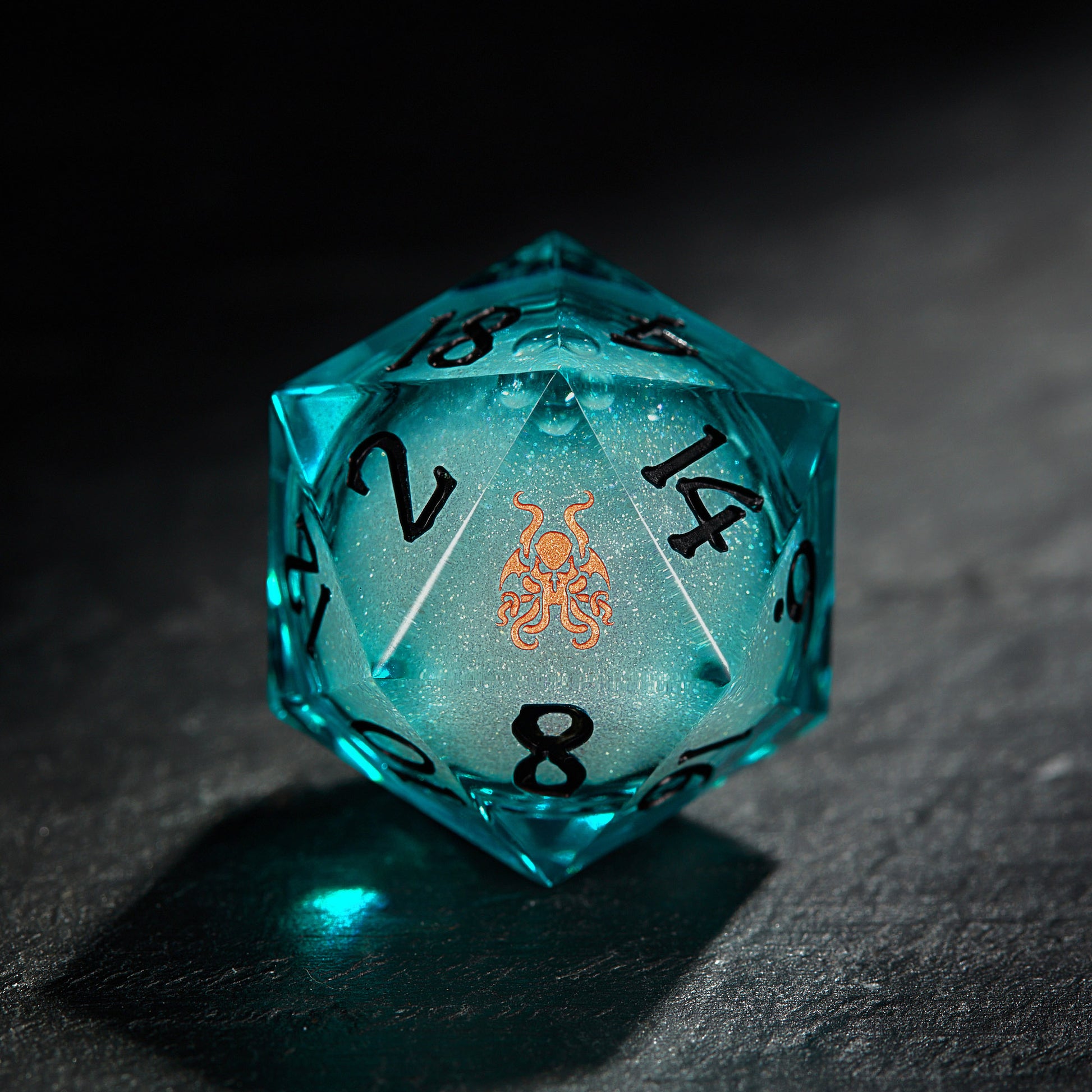 Blue Green Liquid Core Resin Cthulhu Dice - CrystalMaggie