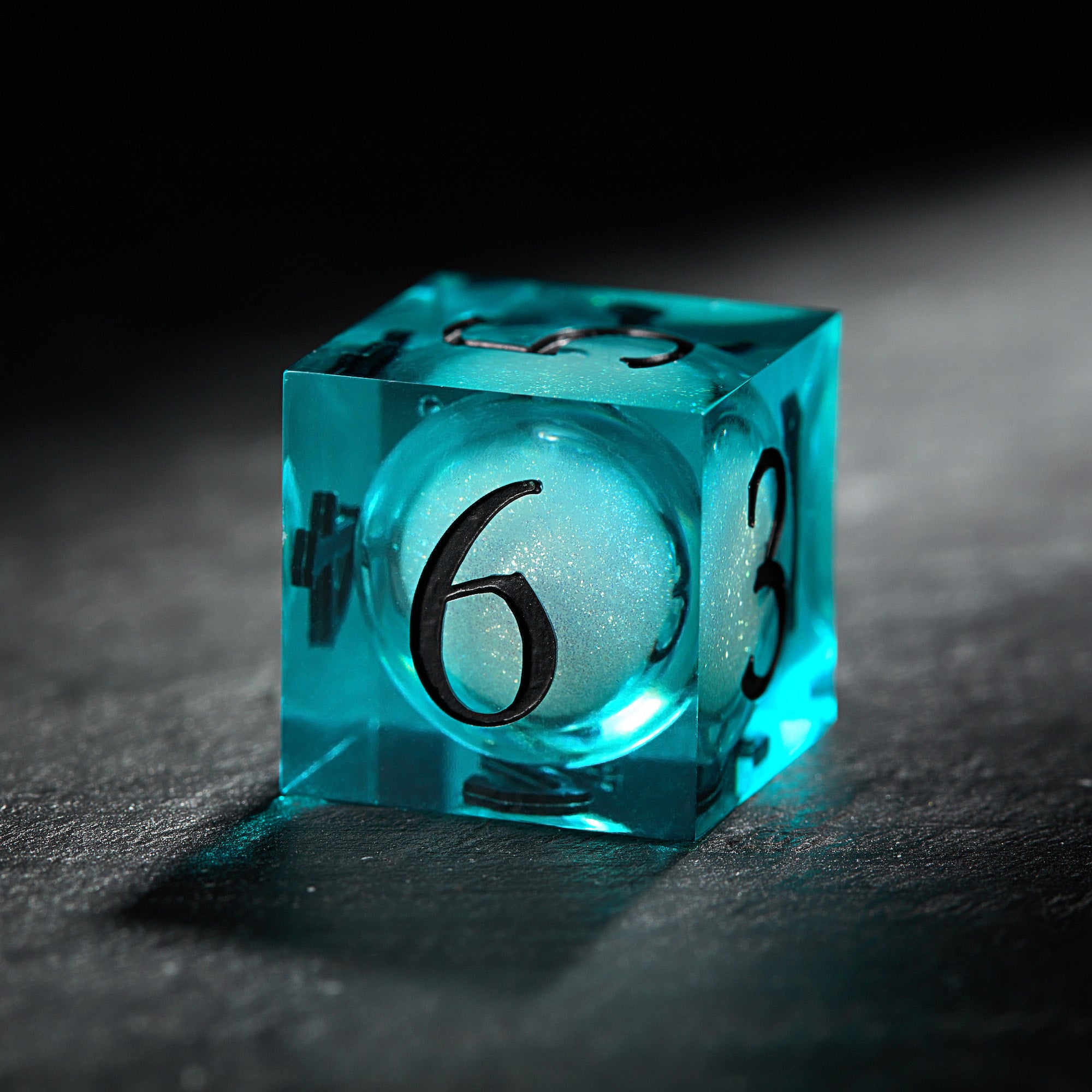 Blue Green Liquid Core Resin Cthulhu Dice - CrystalMaggie