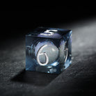 Grayish Blue Liquid Core Resin Galaxy Dice Moon DnD D&D Dice Set