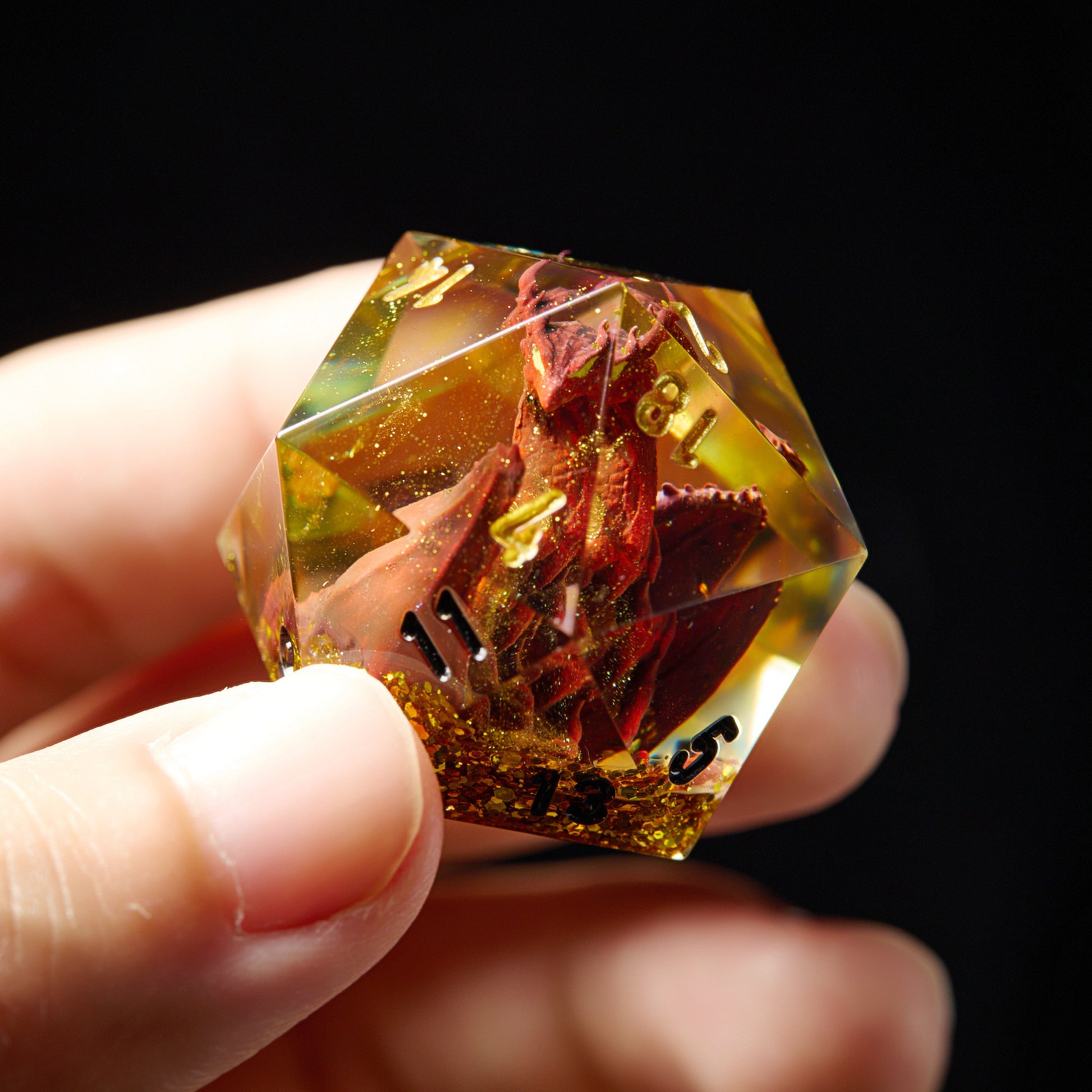 Red Flying Dragon Chonk D20 Resin Dice - CrystalMaggie