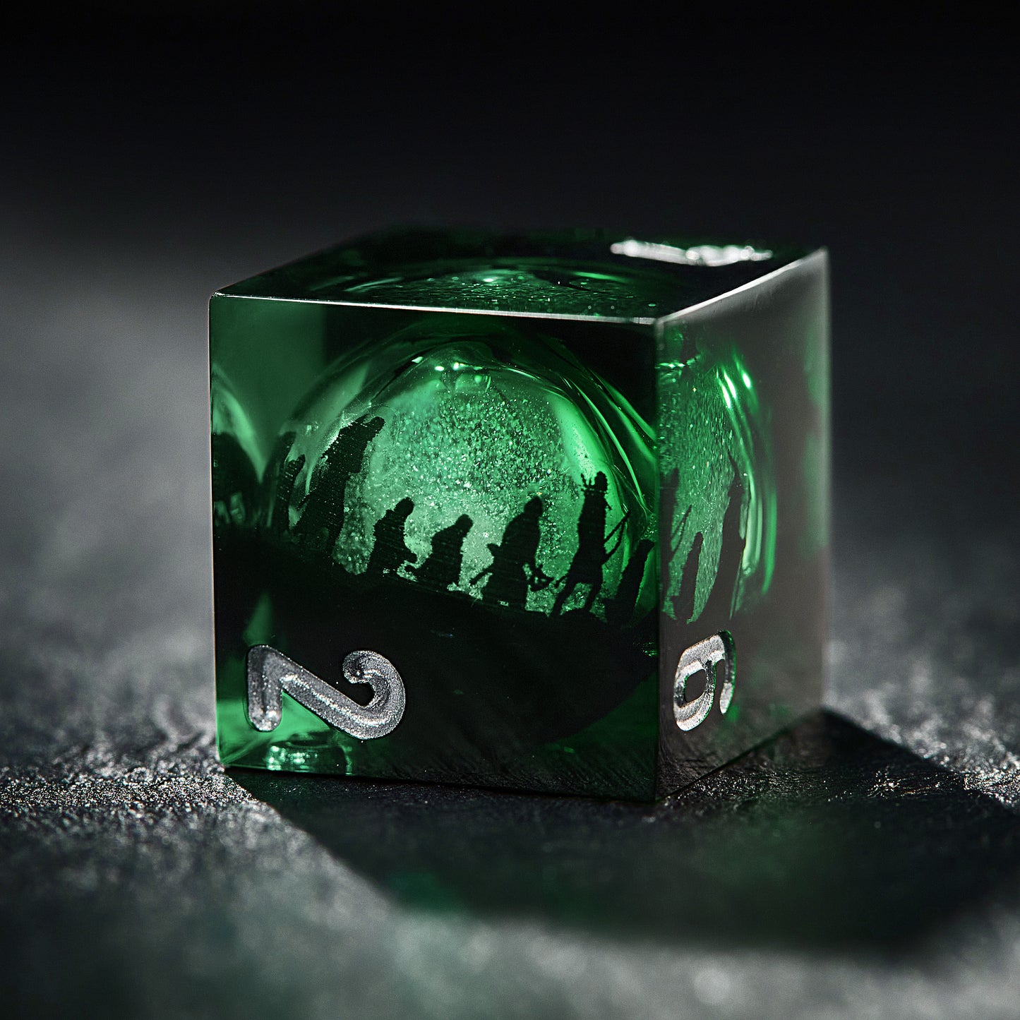 Fellowship of the Ring-inspired Green Liquid Core Resin Dice - CrystalMaggie