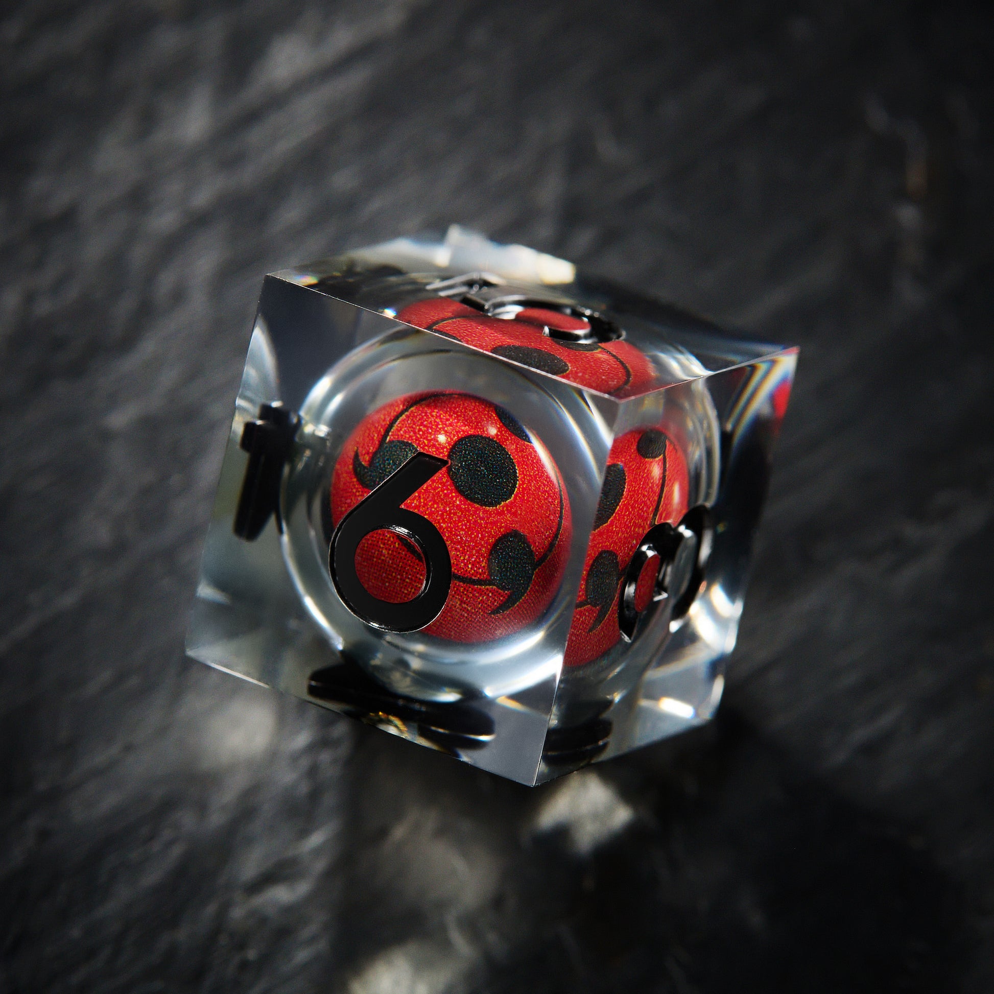Floating Red Sharingan Eye Liquid Core Resin DnD D&D Dice Set