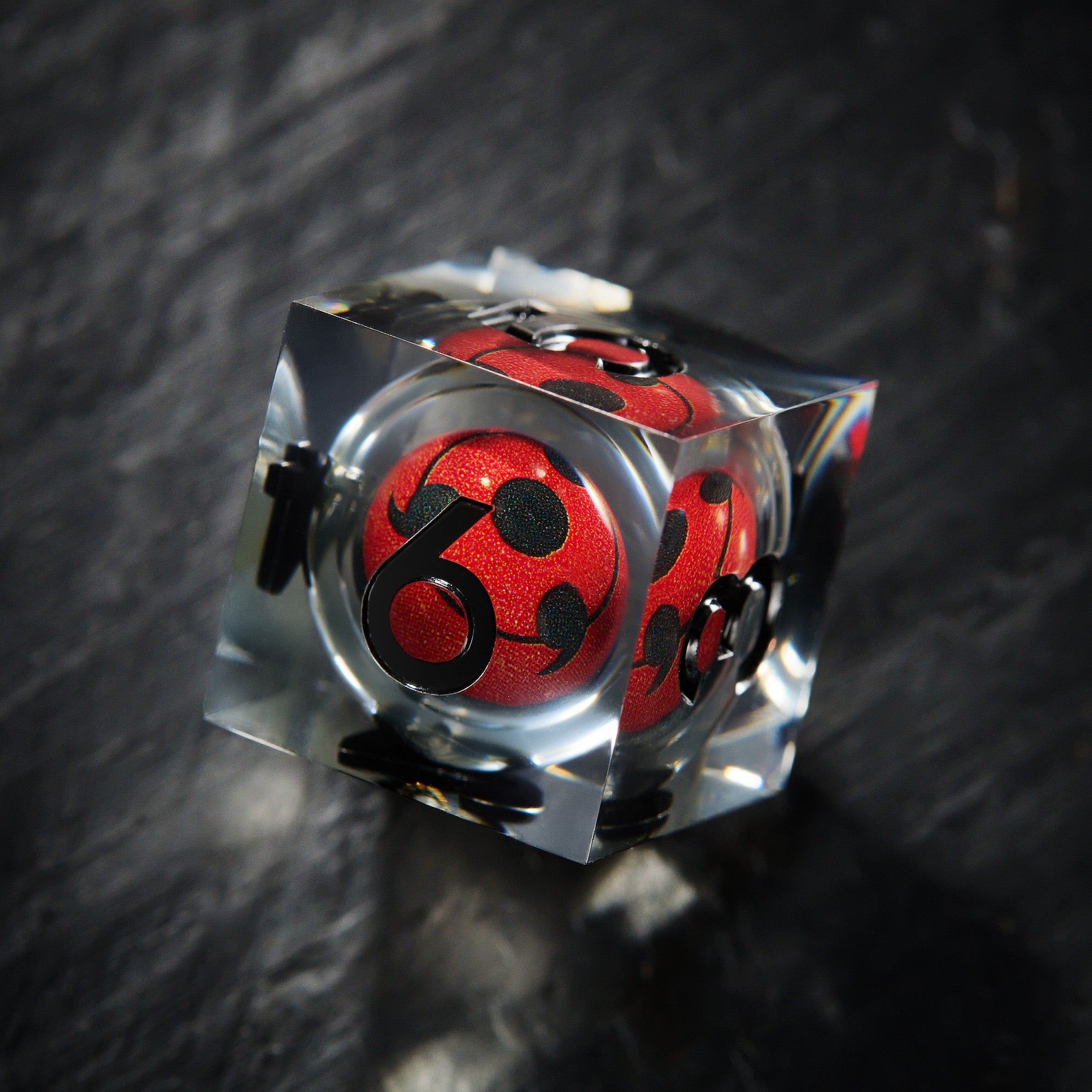 Floating Red Sharingan Eye Liquid Core Resin DnD D&D Dice Set