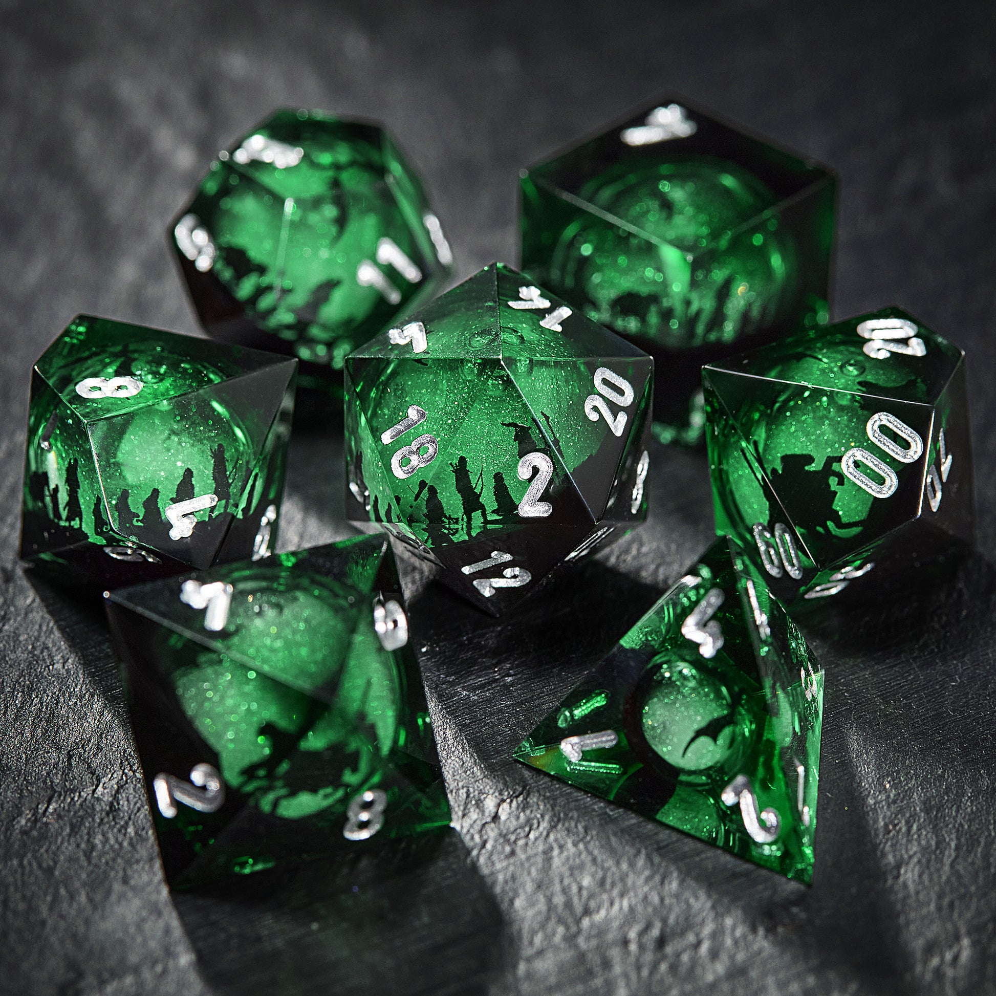 Fellowship of the Ring-inspired Green Liquid Core Resin Dice - CrystalMaggie