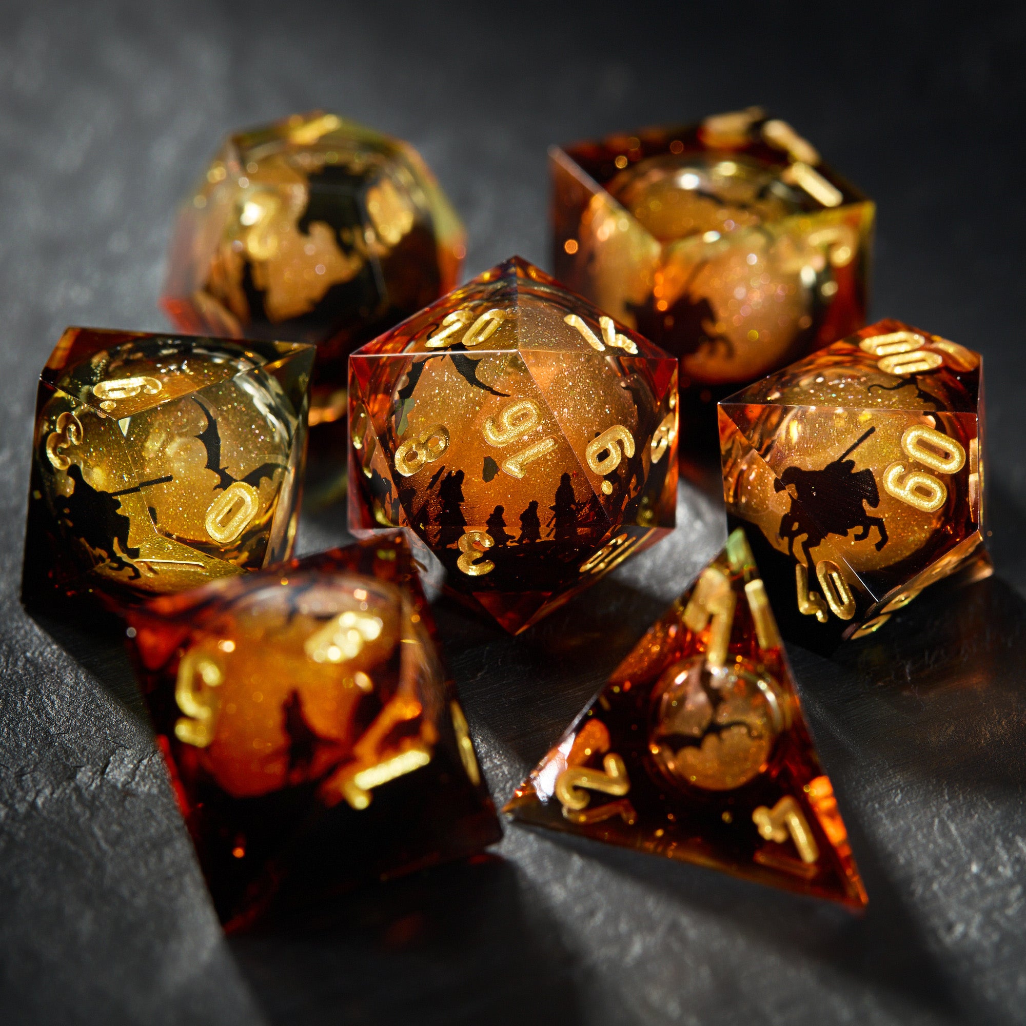 Flying Dragon Expedition Team Orange Red Liquid Core Dice - CrystalMaggie