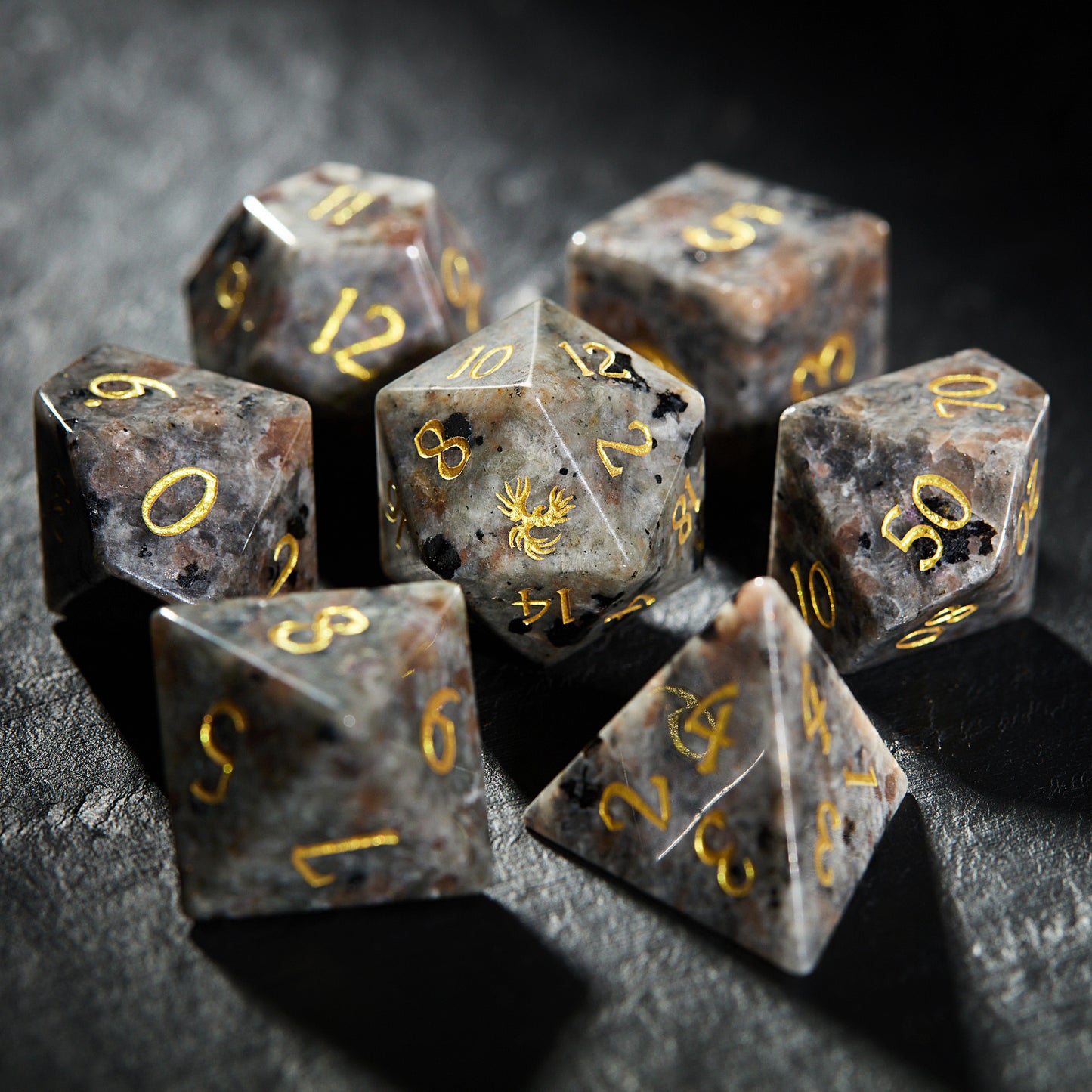 Yooperlite UV Reactive Gemstone Phoenix DnD D&D Dice Set