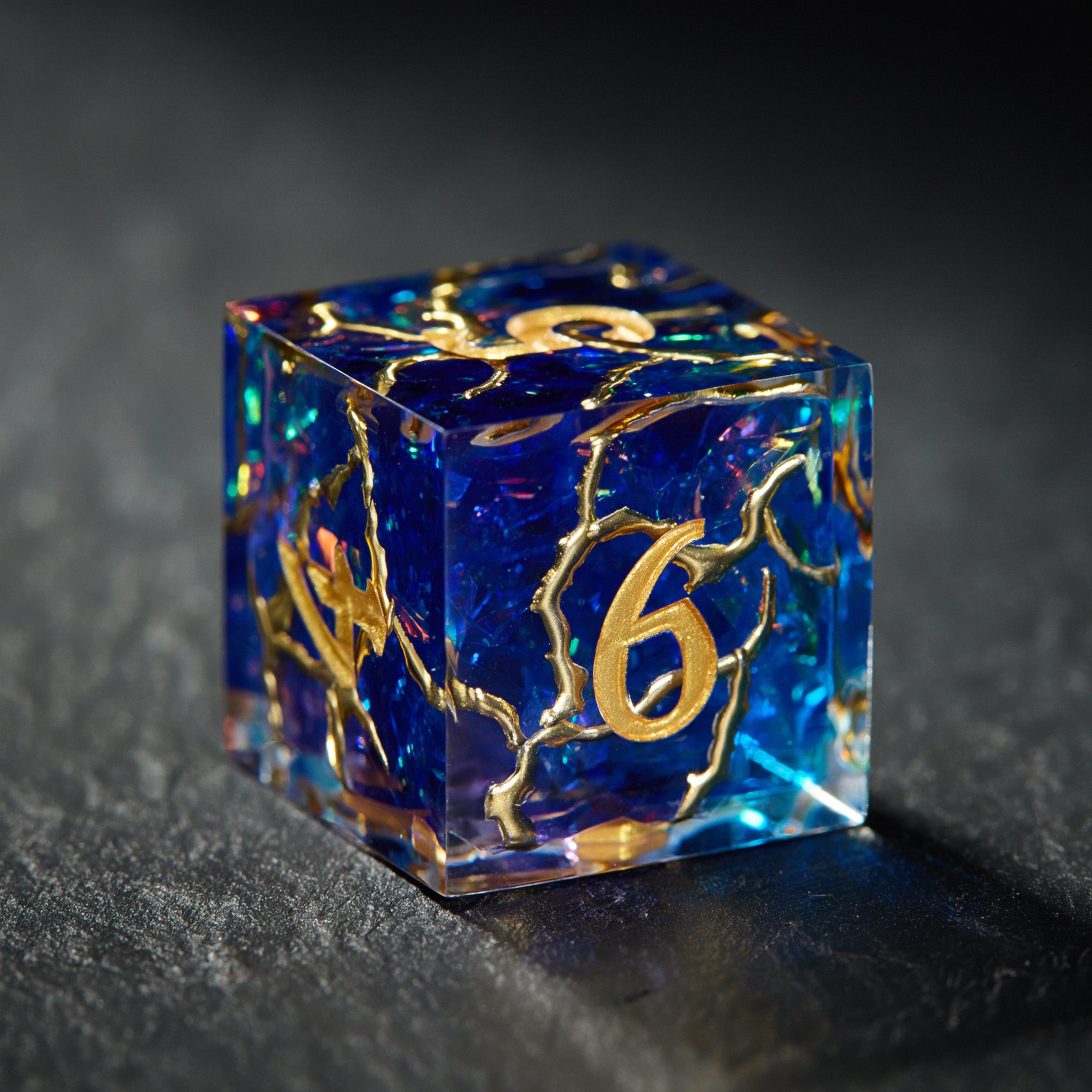 Cracks of Gold  Blue Glitter Dice - CrystalMaggie