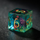 Black Wolf Rose Blue Green Dice - CrystalMaggie