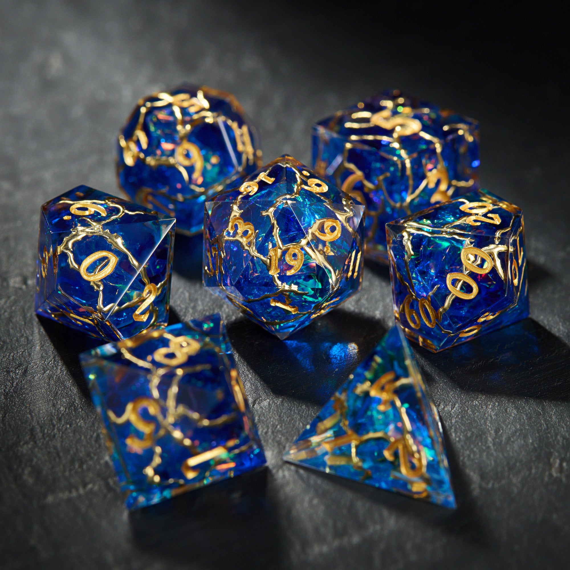 Cracks of Gold  Blue Glitter Dice - CrystalMaggie