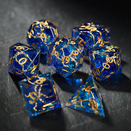 Cracks of Gold  Blue Glitter Dice - CrystalMaggie