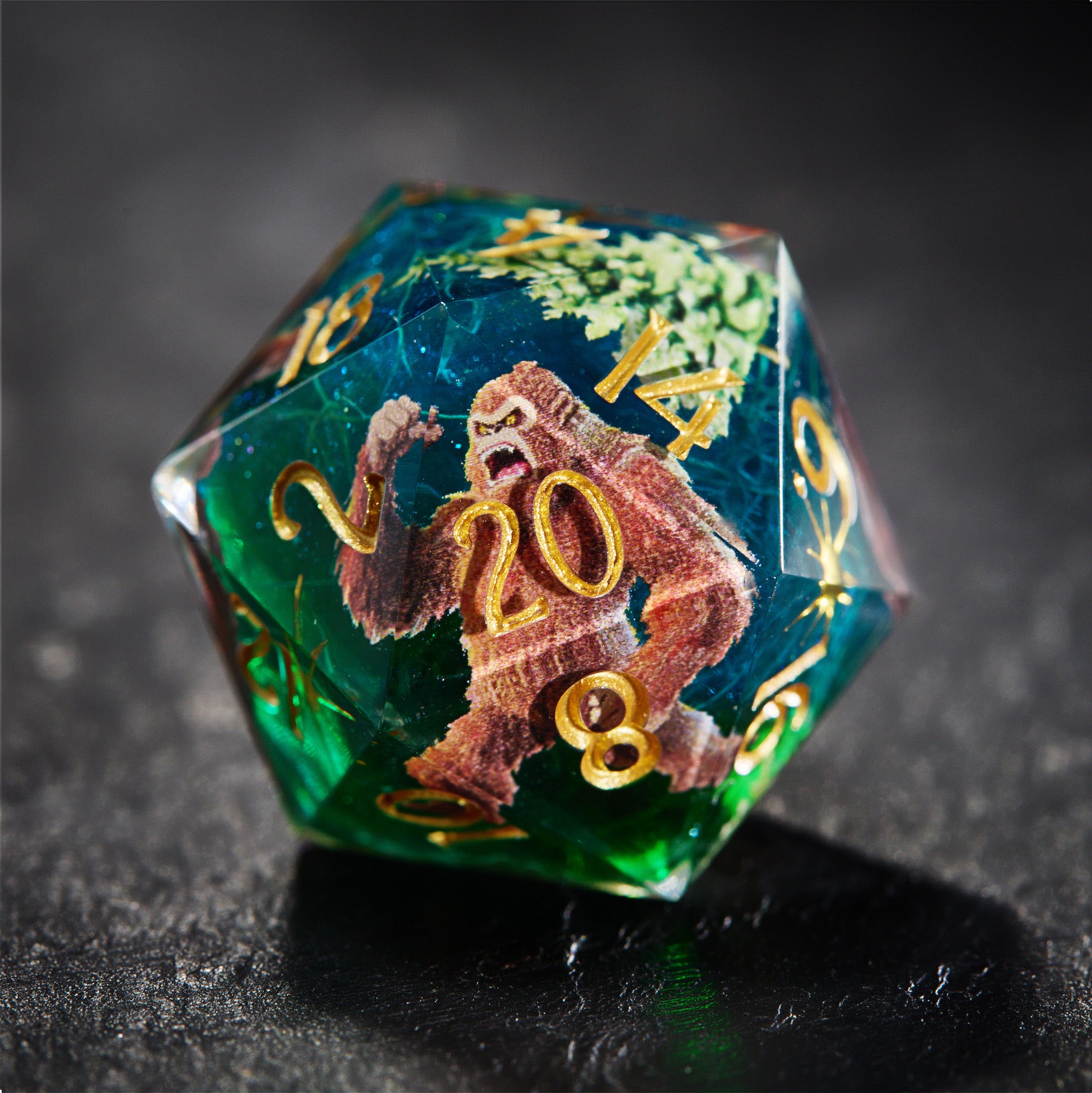 Forest Bigfoot Blue Green Dice - CrystalMaggie