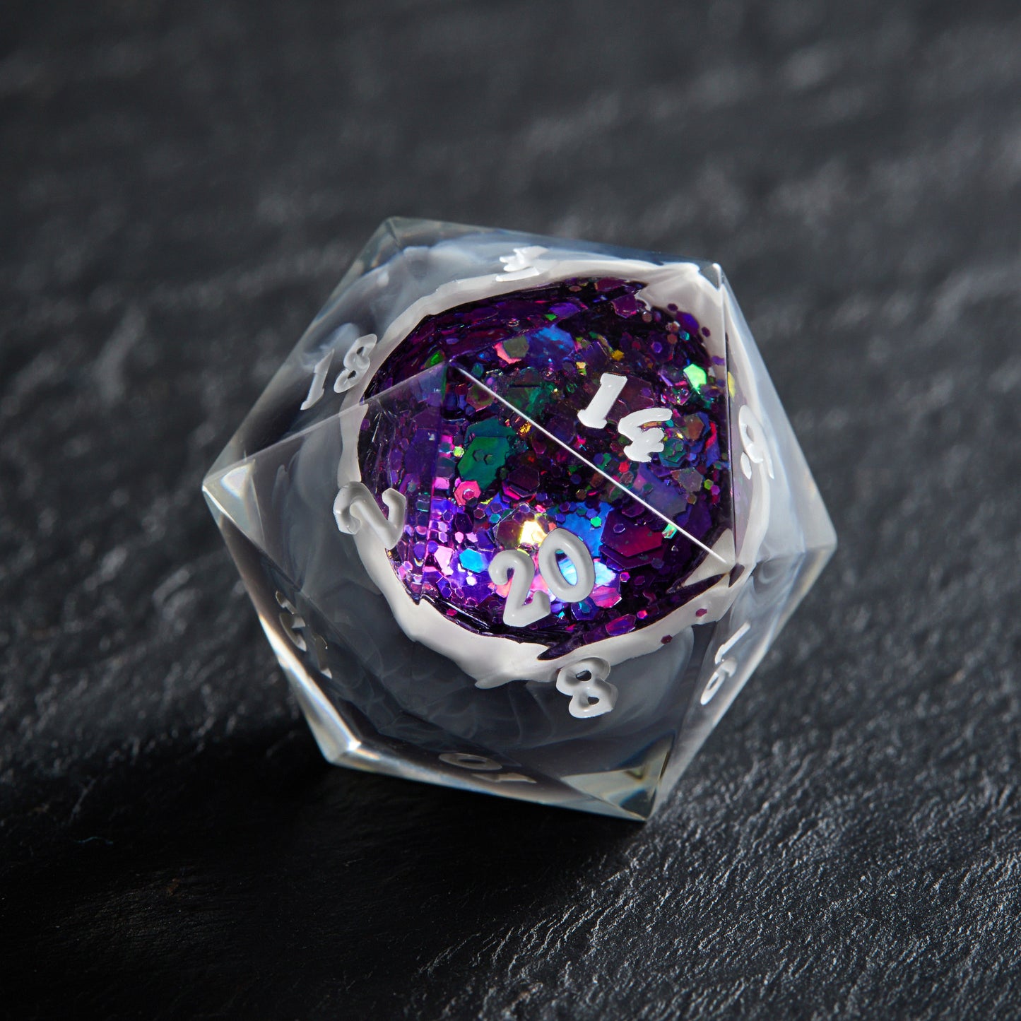 Purple Glitter Crystal Geode Resin Dice