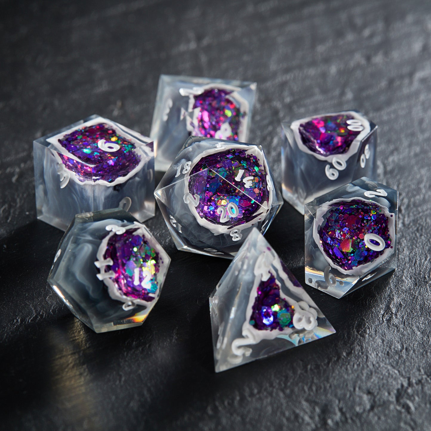Purple Glitter Crystal Geode Resin Dice