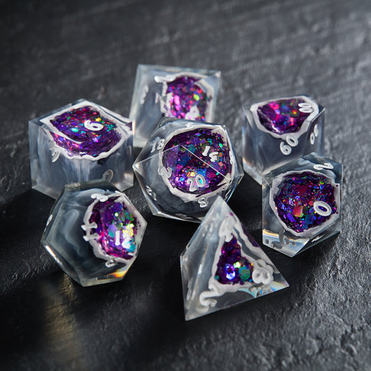 Purple Glitter Crystal Geode Resin Dice