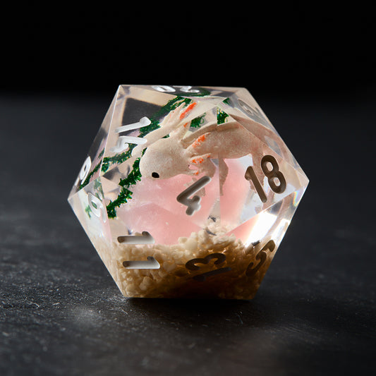 Axolotl Perched on Pink Dice