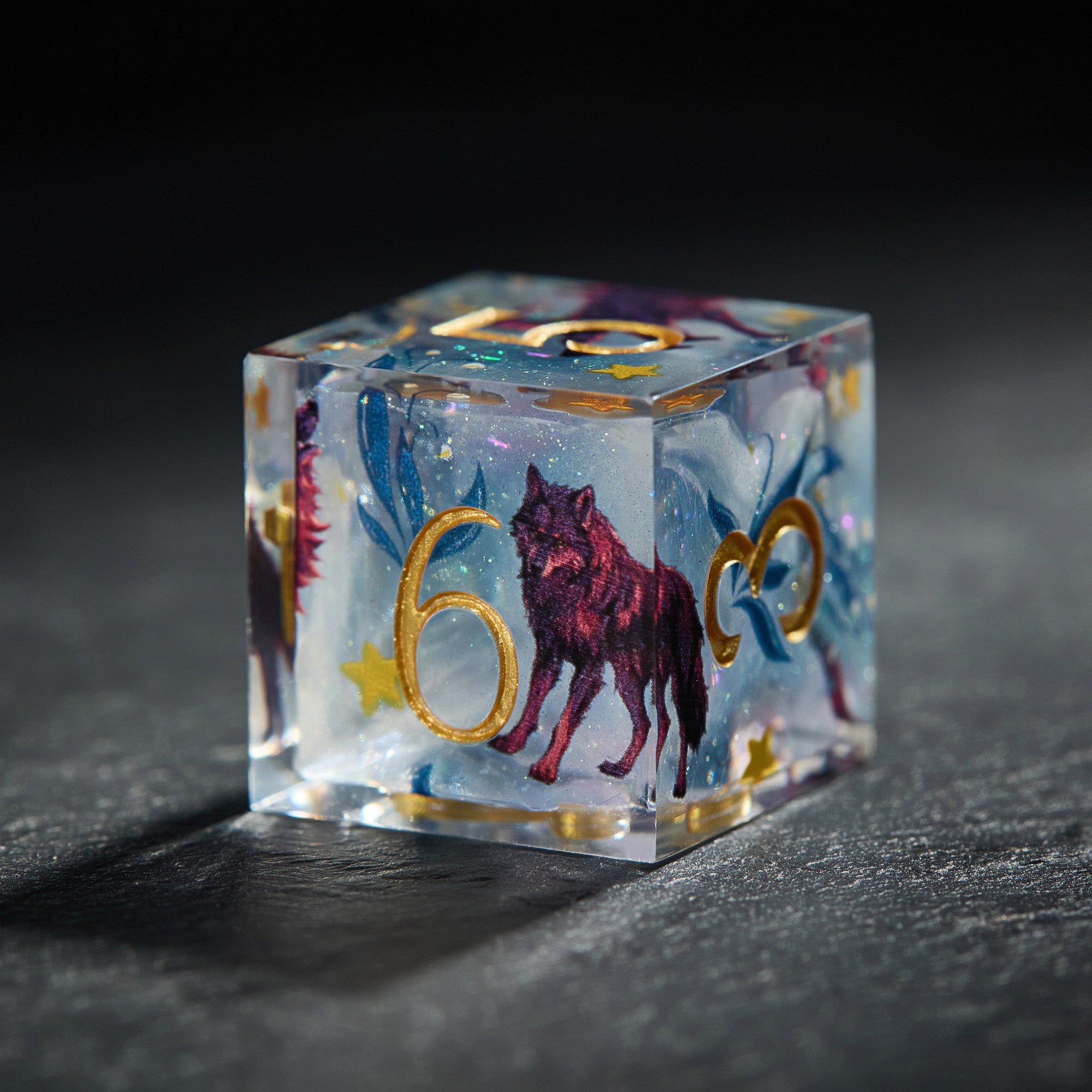 Black Wolf Ice Blue Dice - CrystalMaggie