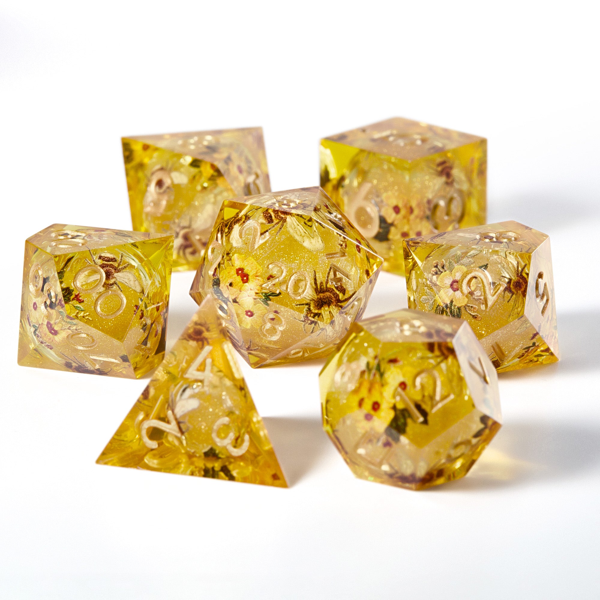Honey Bee and Flower Liquid Core Resin Dice - CrystalMaggie