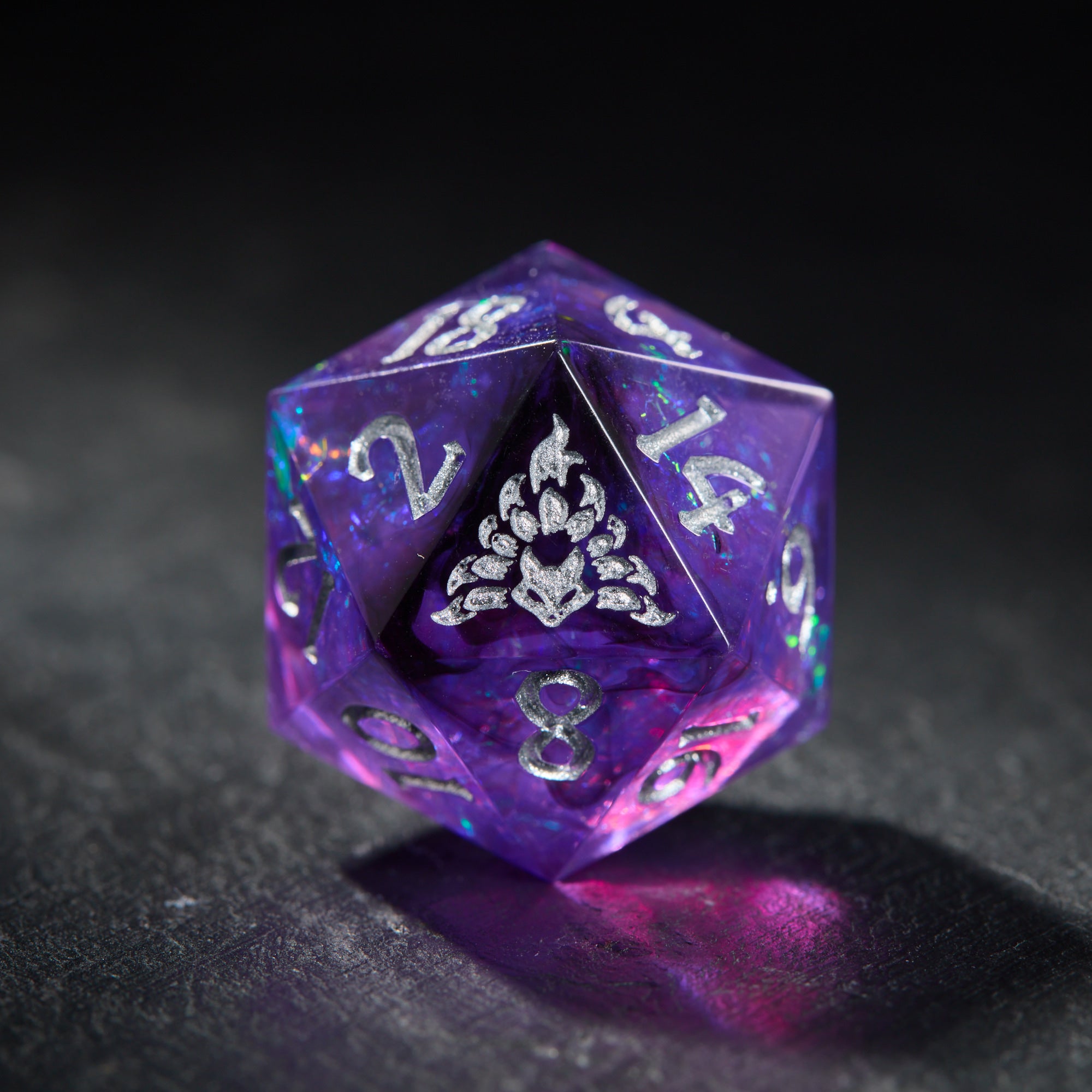 Purple Glitter Galaxy kitsune Dice - CrystalMaggie