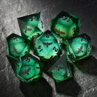 Green Liquid Core Resin Galaxy Dice Celtic Ravens Dice - CrystalMaggie