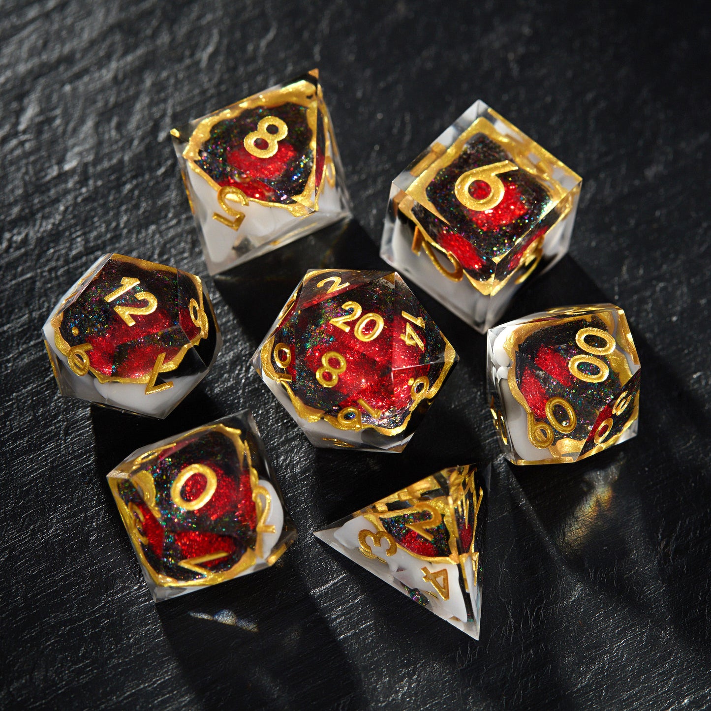 Black Red Glitter Crystal Geode Resin Dice