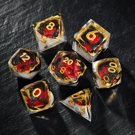 Black Red Glitter Crystal Geode Resin Dice