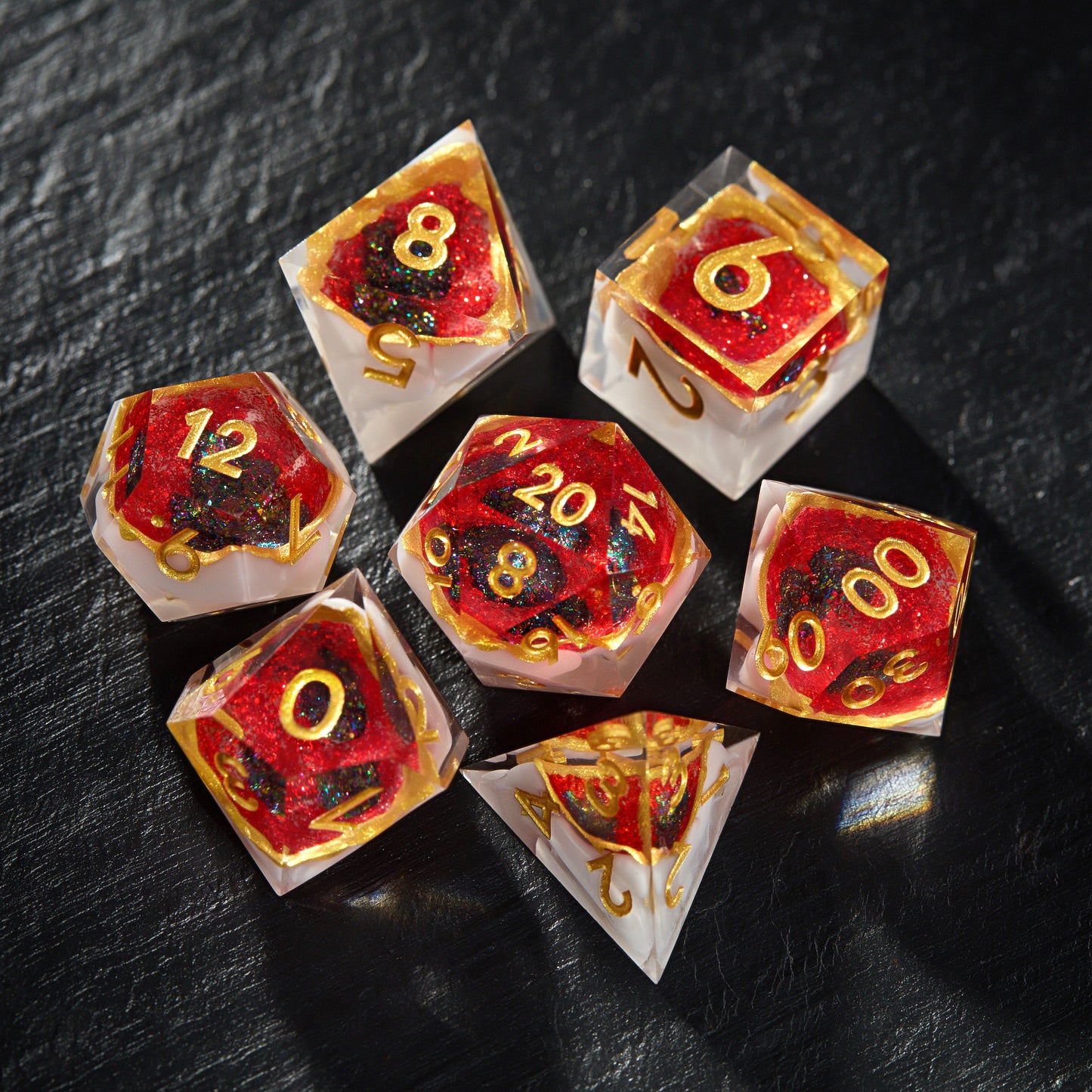 Red Black Glitter Crystal Geode Resin Dice - CrystalMaggie