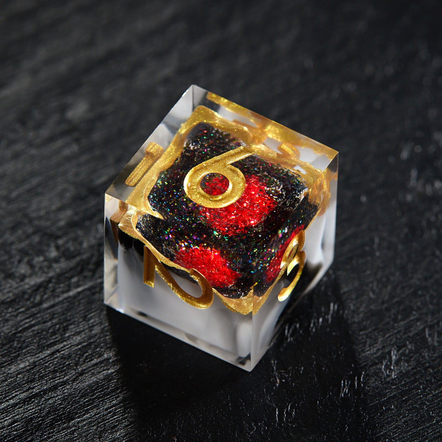 Black Red Glitter Crystal Geode Resin Dice