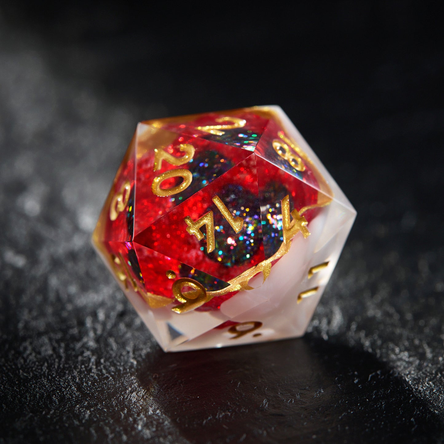 Red Black Glitter Crystal Geode Resin Dice - CrystalMaggie