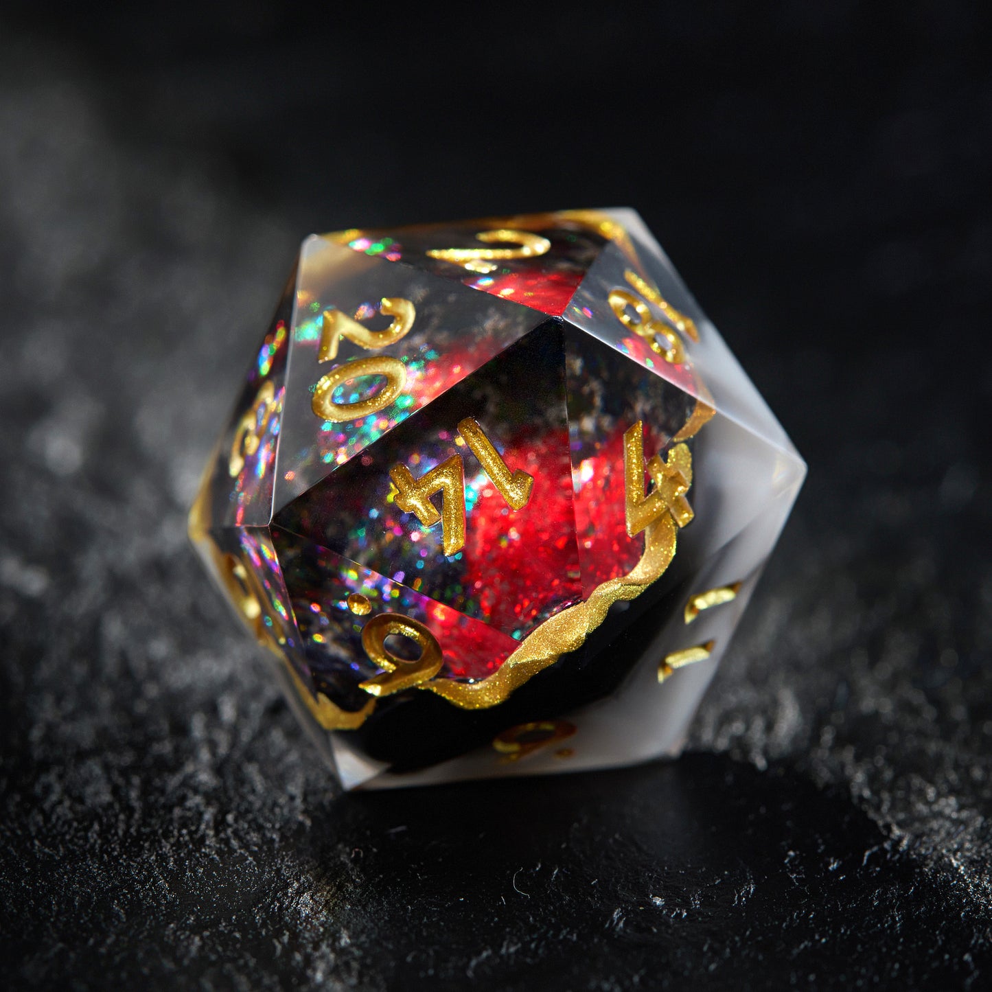 Black Red Glitter Crystal Geode Resin Dice