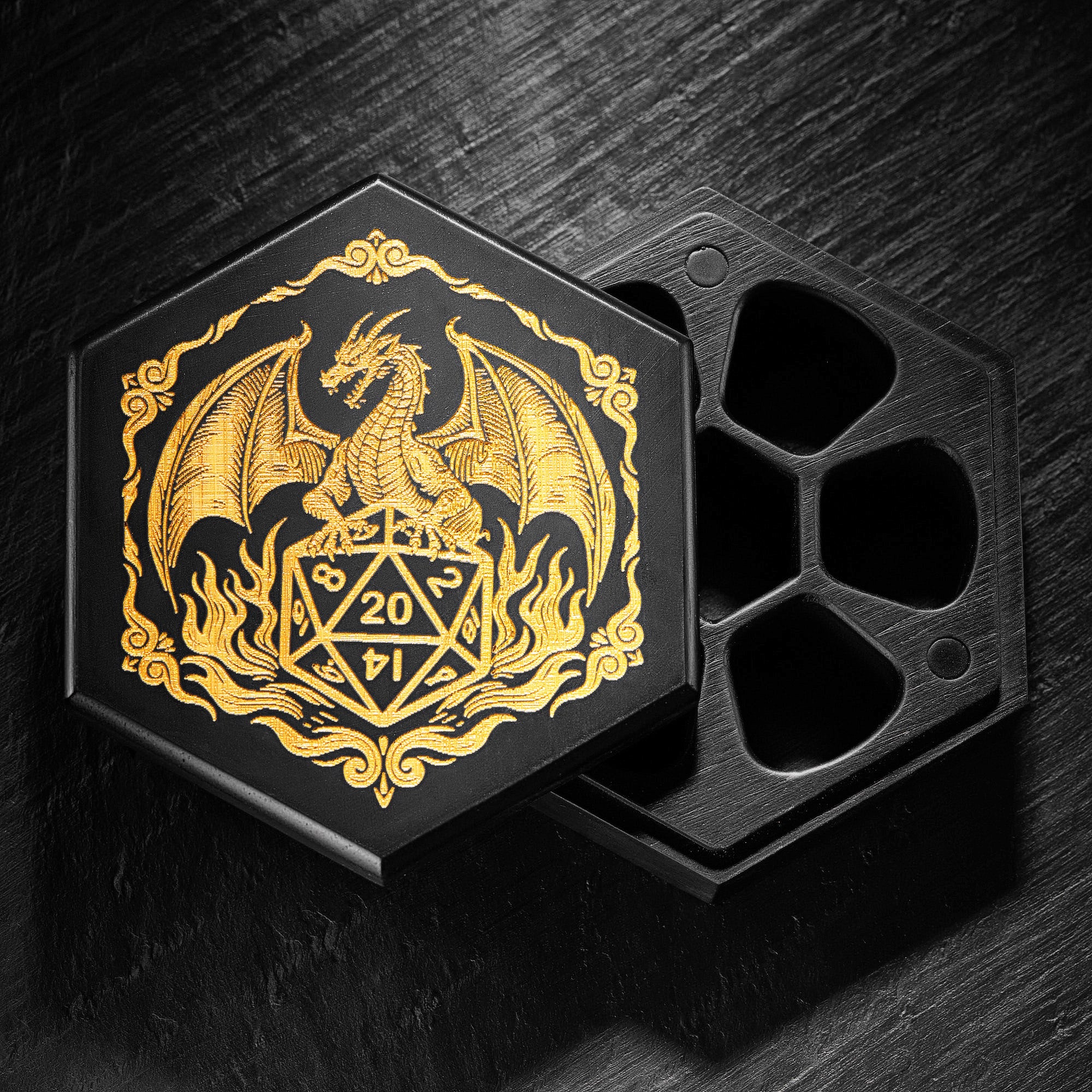 Black Wood Flying Dragon and The Dice Motif Dice Box - CrystalMaggie