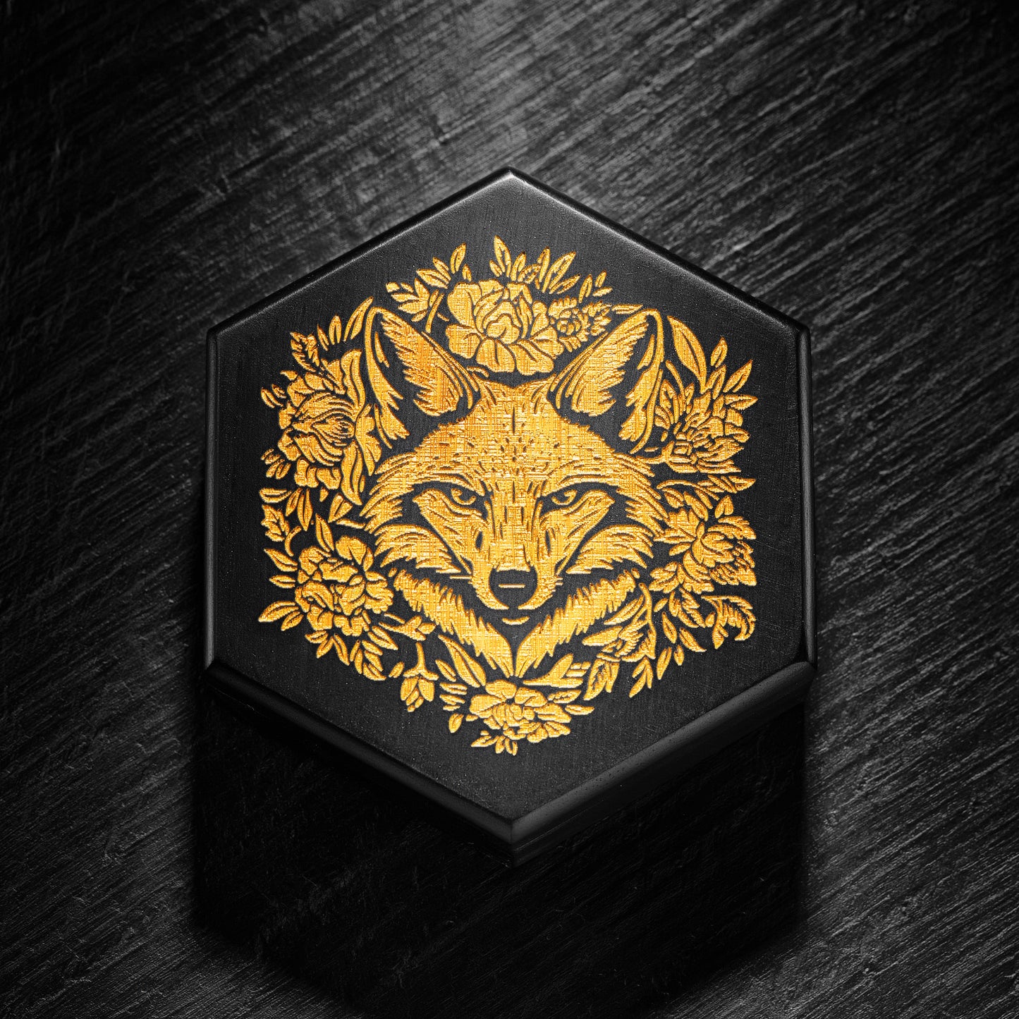 Black Wood Flowers and Fox Motif Dice Box
